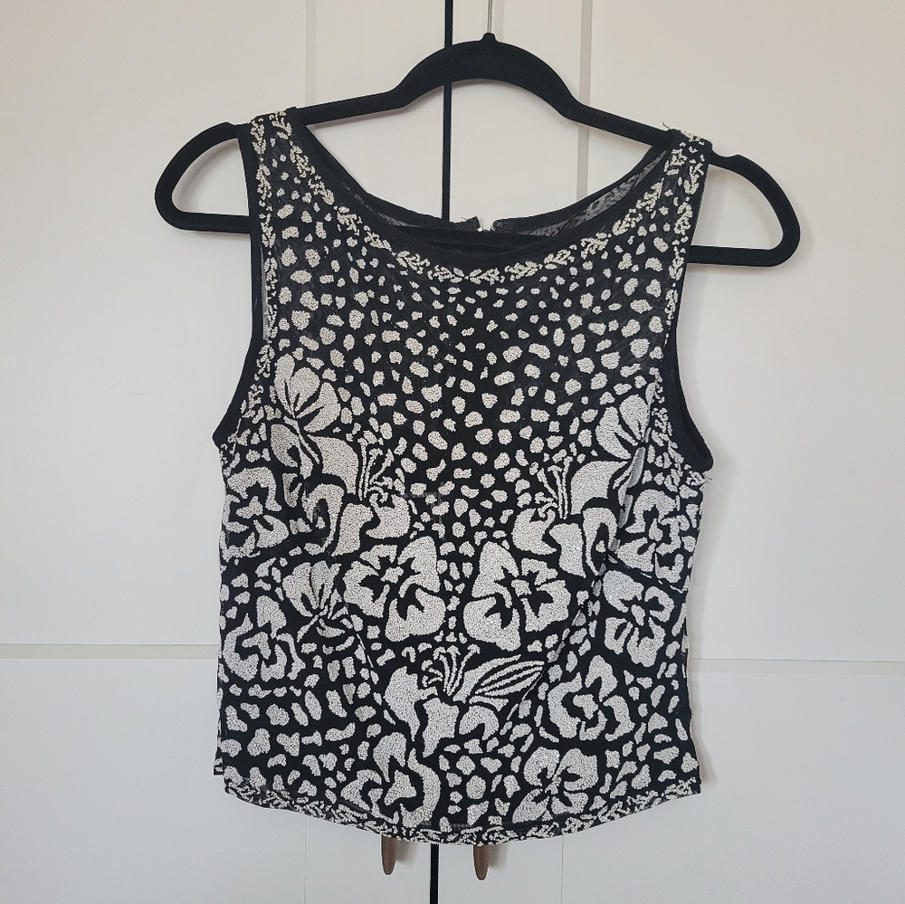 Tadashi Shoji Black and White Floral Tank Top